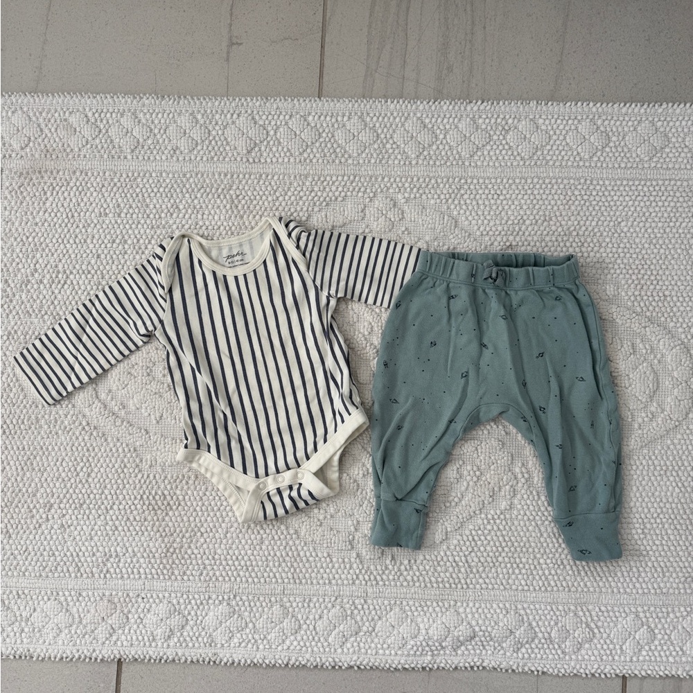 Pehr Baby Striped Onesie and Green Pants Set